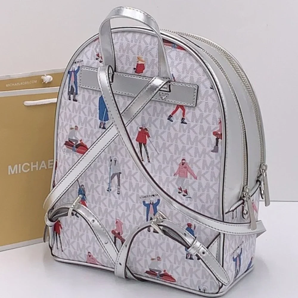 Michael Kors Jet Set Girls Adina Medium Backpack Bright White Silver Multi - Picture 6 of 16